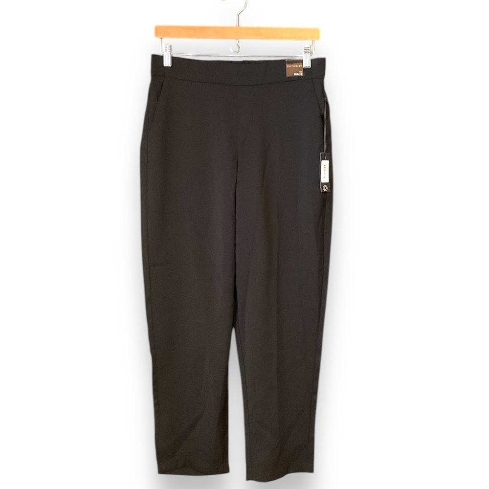 Dictionary Black Silky Flat Front Pull One Tapered Trouser Pant Size Medium